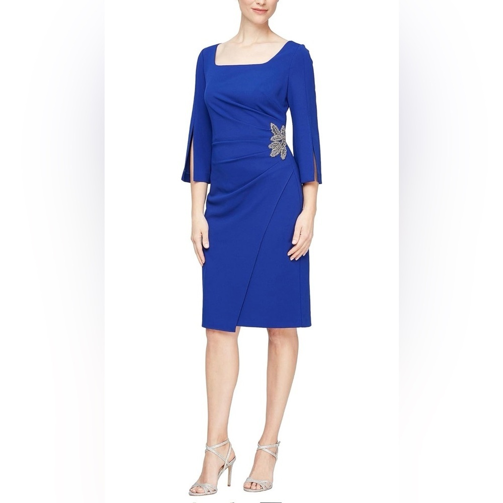 Alex Evenings Womens Short Shift Dress with Embellished Illusion Detail Size 6